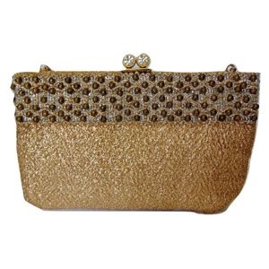 Vintage Faye Mell Design Rhinestone Gold Clutch